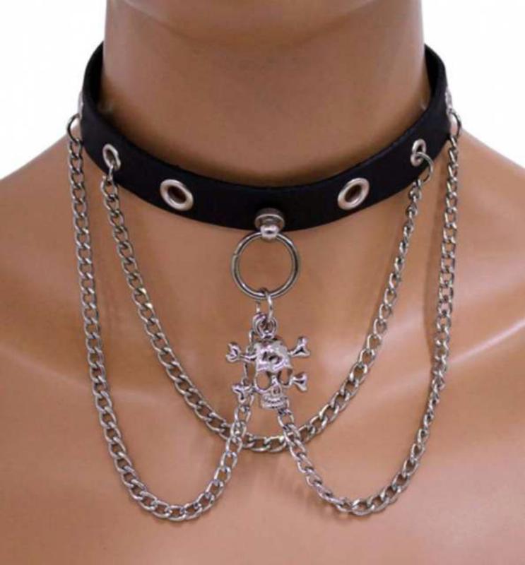 Gothic Halsband Totenkopf Mit Knochen