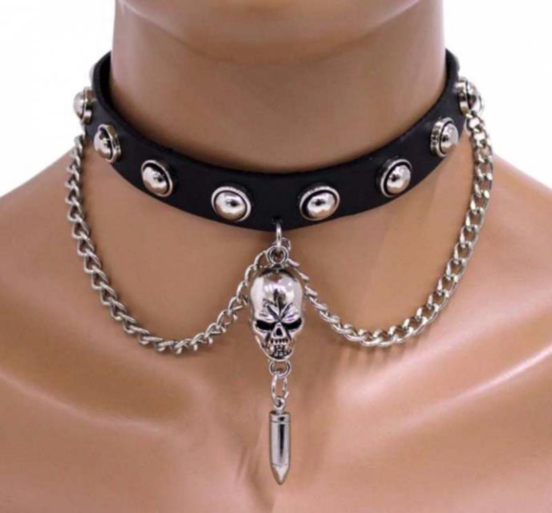 Gothic Halsband Totenkopf Mit Patrone