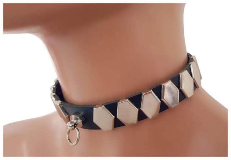 Gothic Halsband Hexagon Nieten & Ring