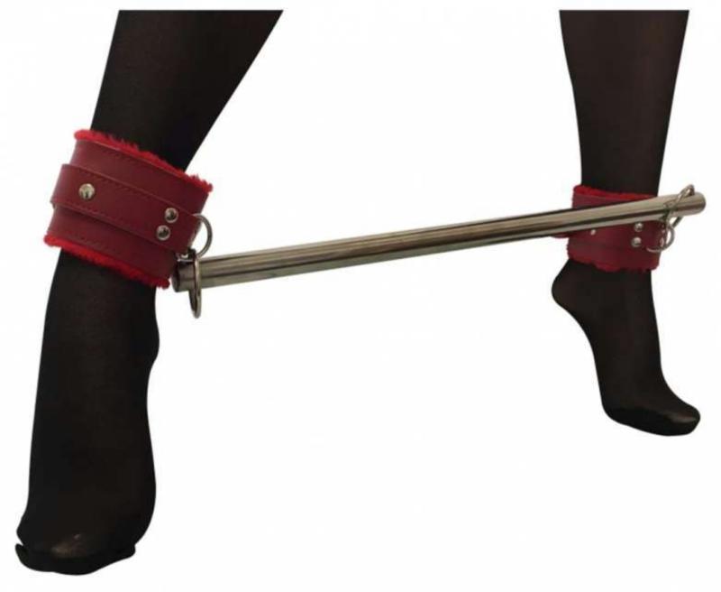 Ankle Bondage Set Red Leather Plush