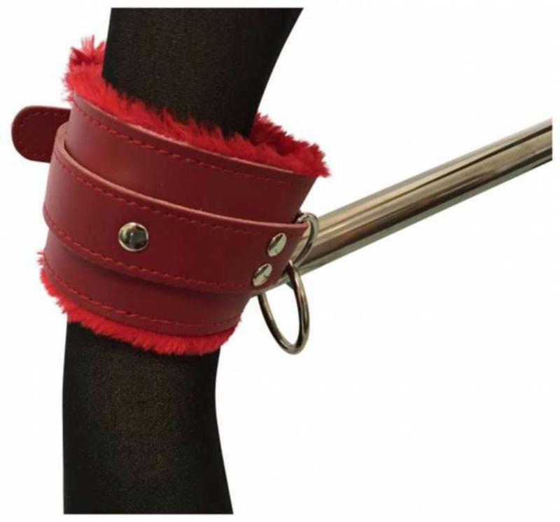 Ankle Bondage Set Red Leather Plush