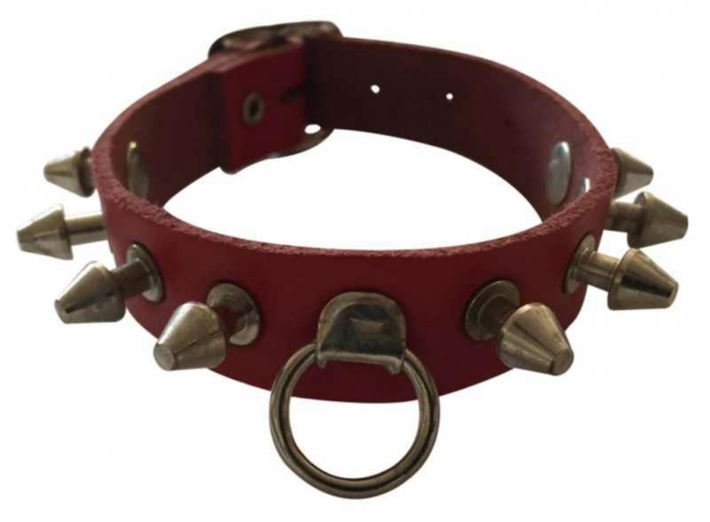Killer Studs Fetish Leather Wristband In Red