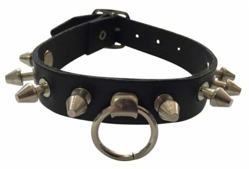 Black Fetish Leather Wristband With Killer Studs