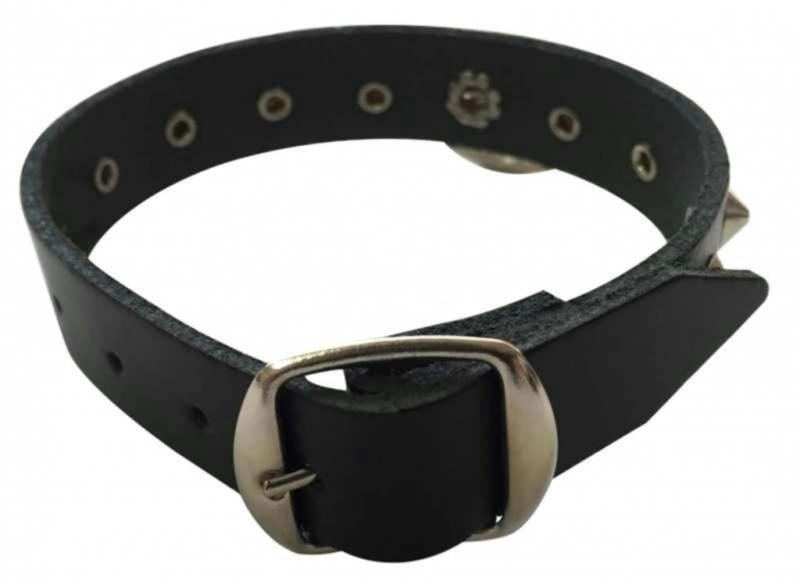 Black Fetish Leather Wristband With Conical Studs