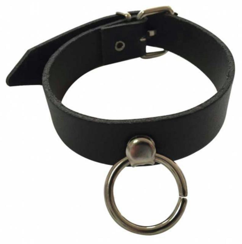 Black Fetish Leather Wristband With O-Ring