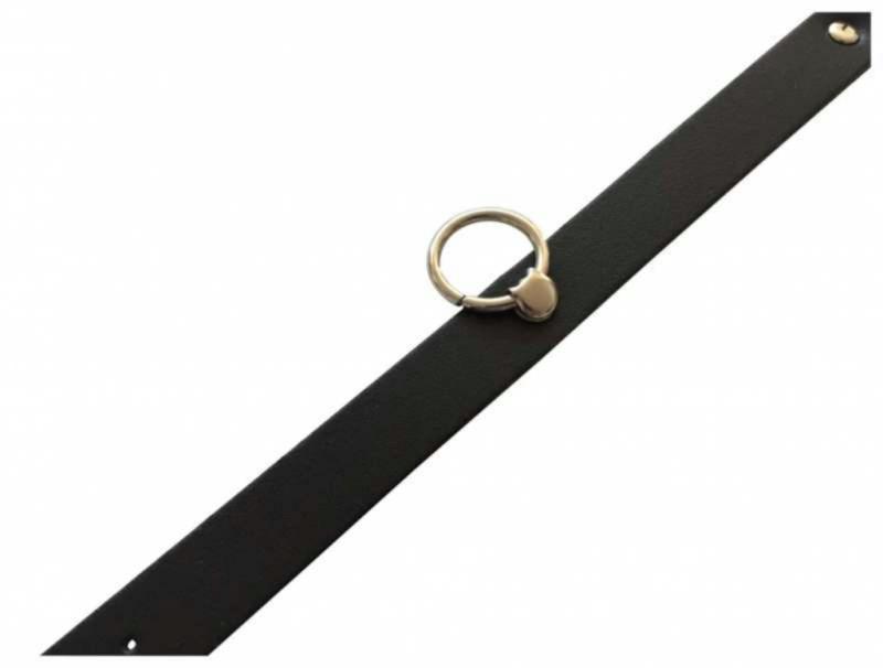 Black Fetish Leather Wristband With O-Ring