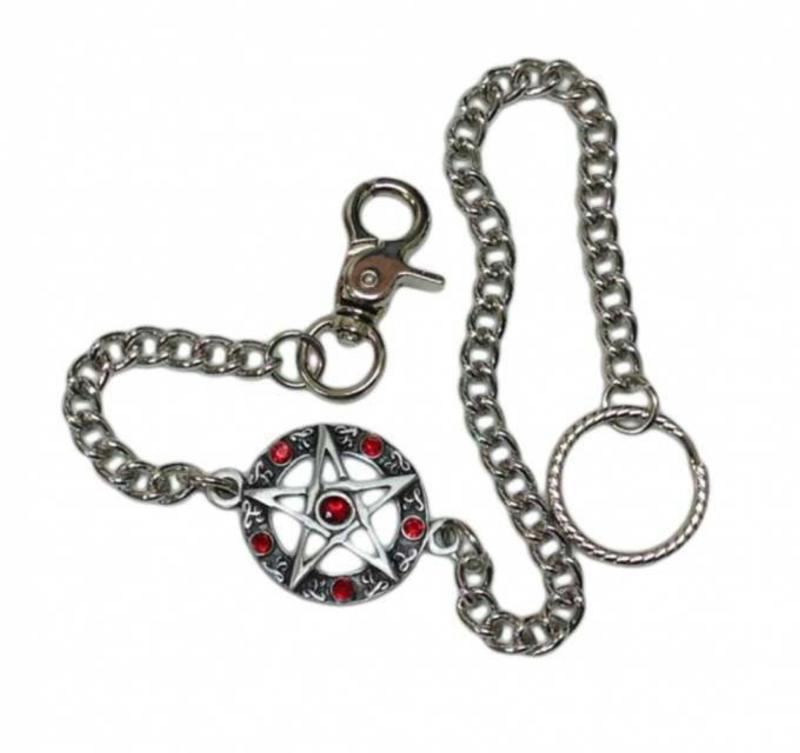 Schlüsselkette Pentagramm Mit Roten Steinen
