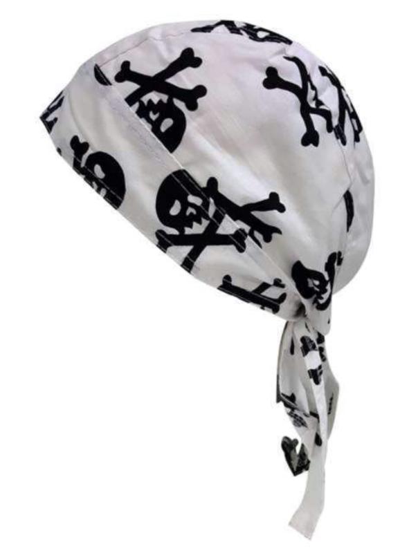 Rocker Bandana Cap Weiß Totenköpfe