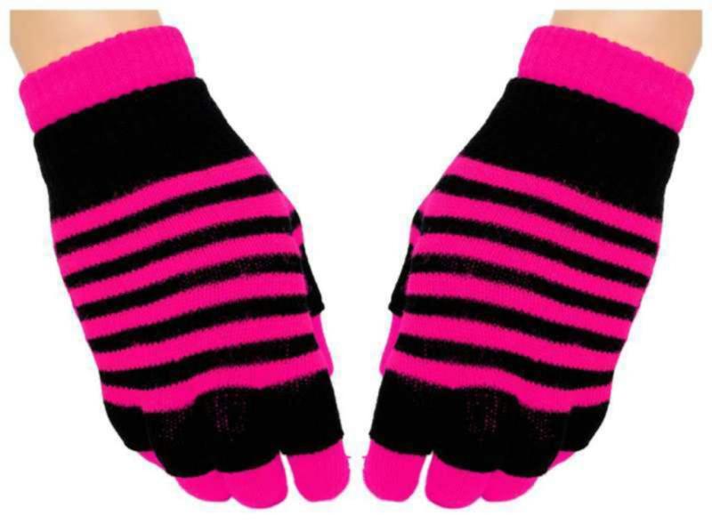 2 in 1 Handschuhe Pinke Streifen für Teens