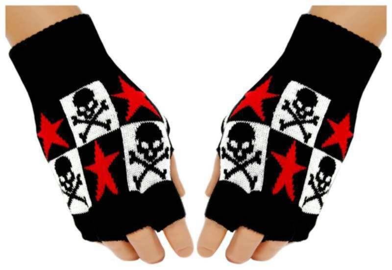 Fingerlose Handschuhe Totenköpfe Sterne für Teens