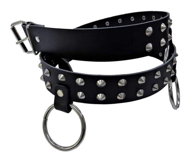 Leather belt conical studs 2 row with rings