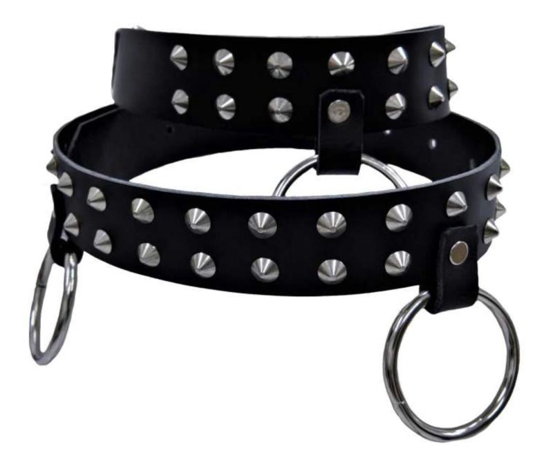 Leather belt conical studs 2 row with rings