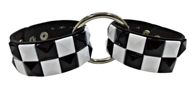 Black & White Pyramid Studded Wrist Bondage Set