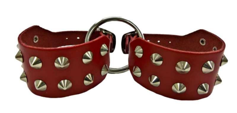 Conical Studs Wrist Bondage Set In Red