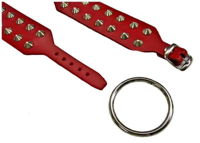 Conical Studs Wrist Bondage Set In Red