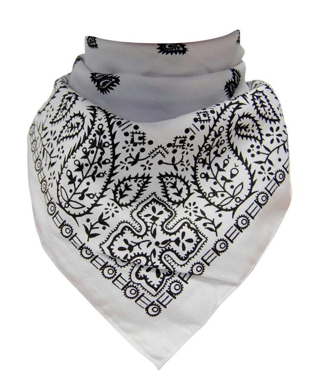 XL Bandana Scarf Paisley White Black