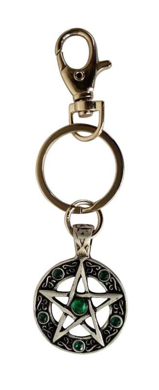 Pentagram Keychain Green Stones