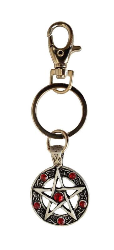 Pentagram Keychain Red Stones