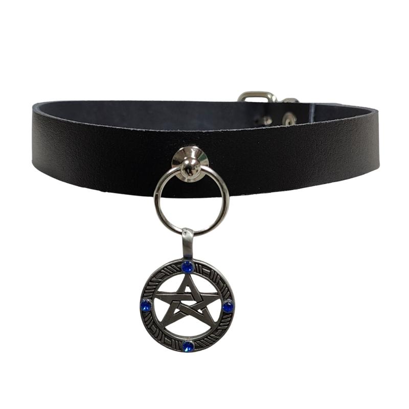 Pentagramm Halsband Blaue Steine