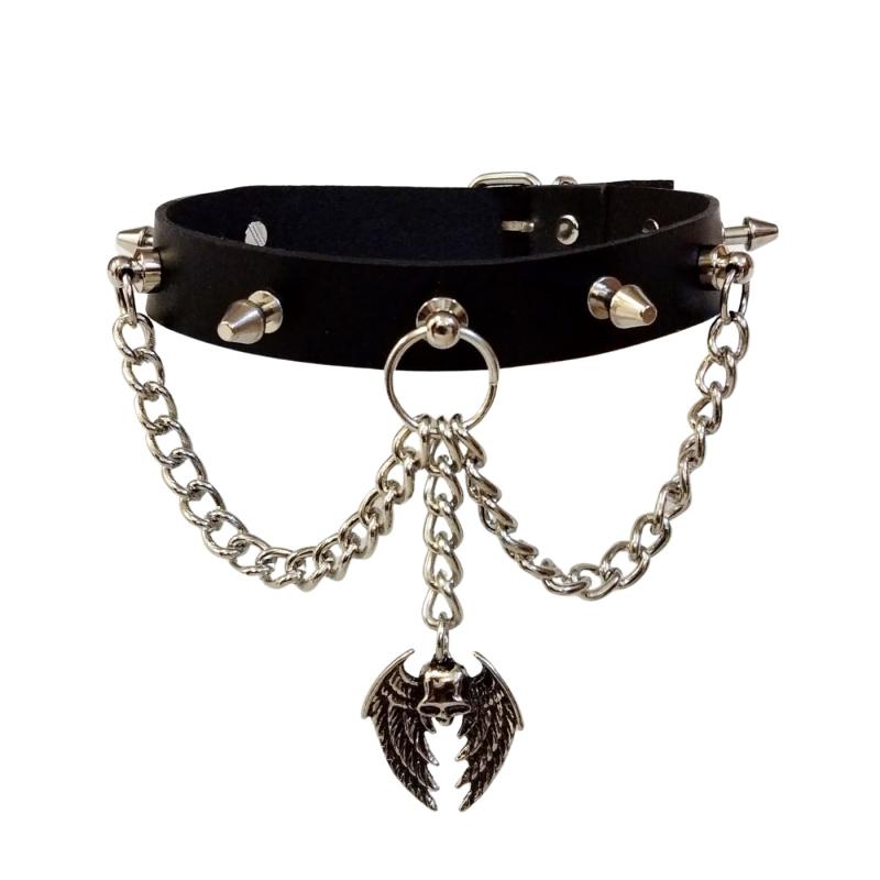 Leder Choker Killernieten Totenkopf Mit Flügel