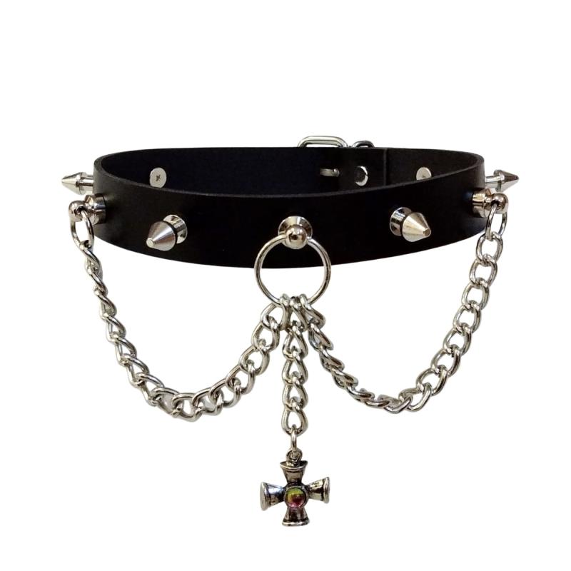 Leder Choker Killernieten & Kleines Eisernes Kreuz