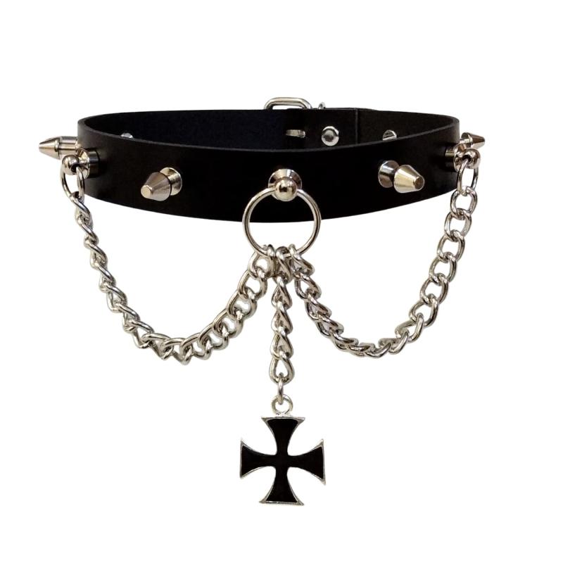 Leder Choker Killernieten & Schwarzes Eisernes Kreuz