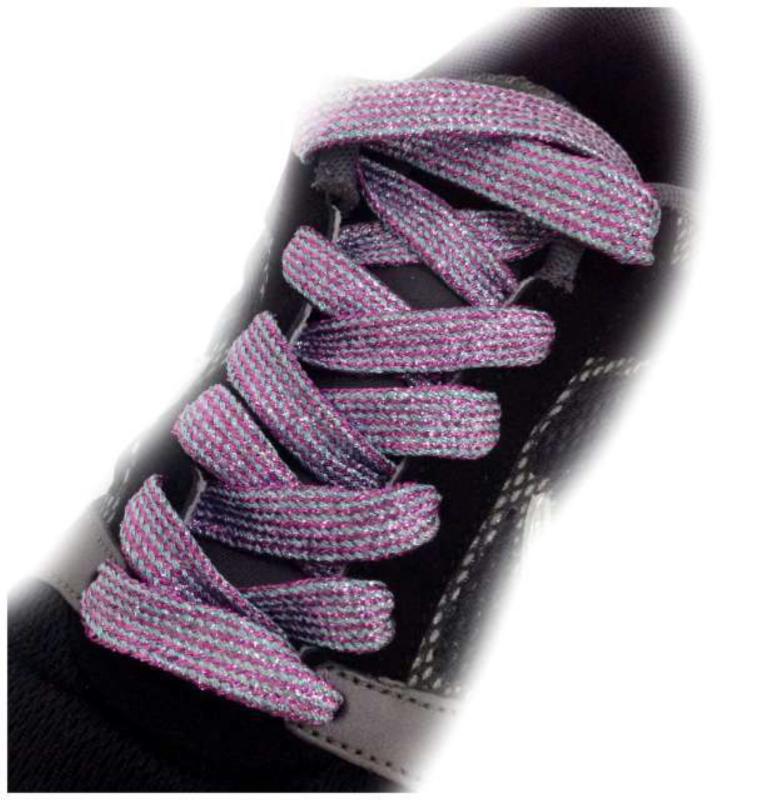 Glitzerschnürsenkel Pink & Silber Streifen