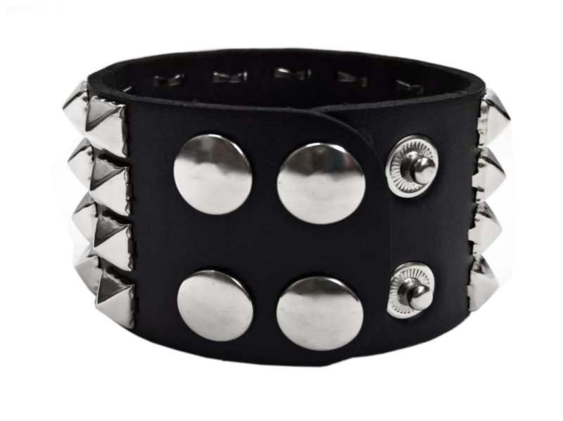 Leatherette Cuff Wristband Small Pyramid Studs