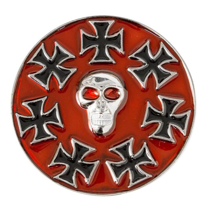 Eisernes Kreuz Gürtelschnalle Totenkopf Rot