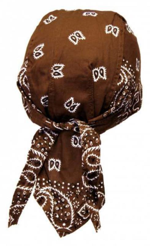 Fitted Bandana Cap Biker Brown White Paisley