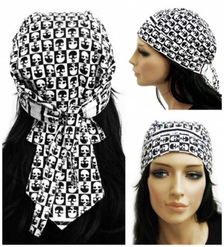 Biker Bandana Cap Schwarz Weiß Totenköpfe