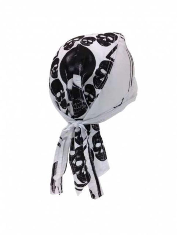 Rocker Bandana Cap Weiß Schwarz Totenköpfe