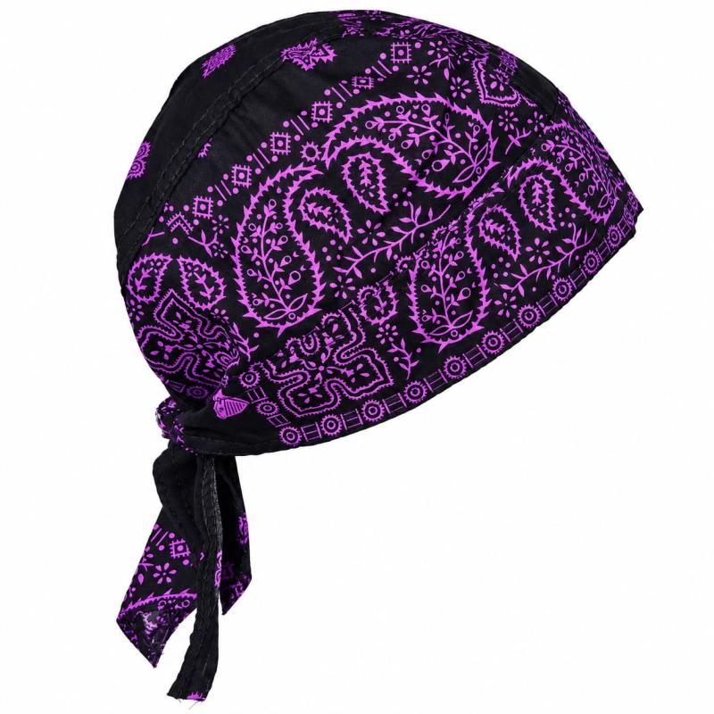Paisley Zandana fitted biker cap in black and purple