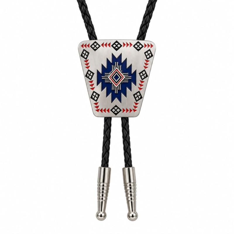 Western Krawatte mit geometrischem Bolo-Element und schwarzem Kunstlederband