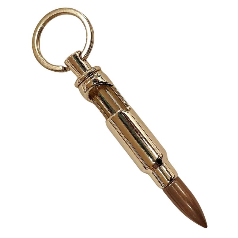 Eleganter Flaschenöffner im Design einer 7,62 mm Patrone in Messingfarbe. Einzigartiges Accessoire und funktionaler Begleiter. Jetzt bei RockMetal.store!