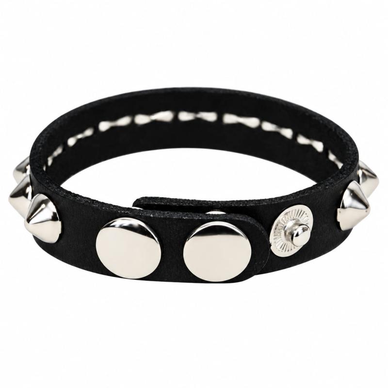 Schmales schwarzes Punk-Armband mit Metall-Spitznieten