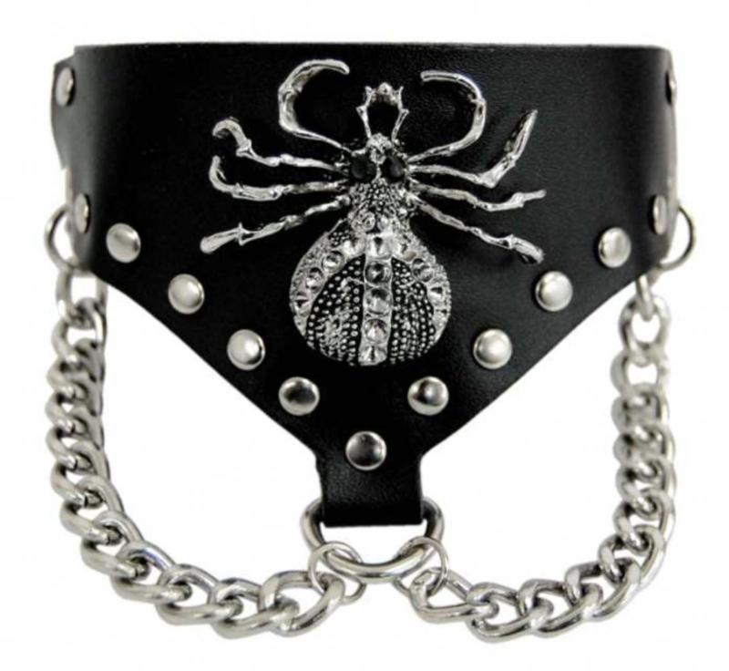 Kunstleder Armband Manschette Spinne & Kette