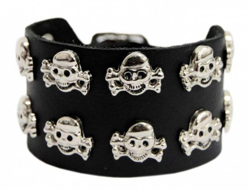 2-reihige Totenkopf Kunstleder Armband Manschette