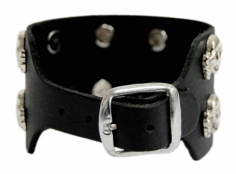 2-reihige Totenkopf Kunstleder Armband Manschette