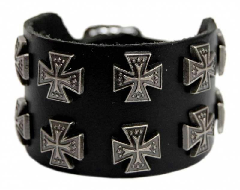 2-reihiges Punk Armband Eisernes Kreuz