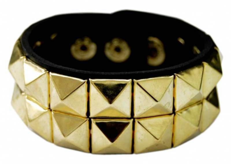 Rocker Armband 2-reihig Goldene Pyramidennieten