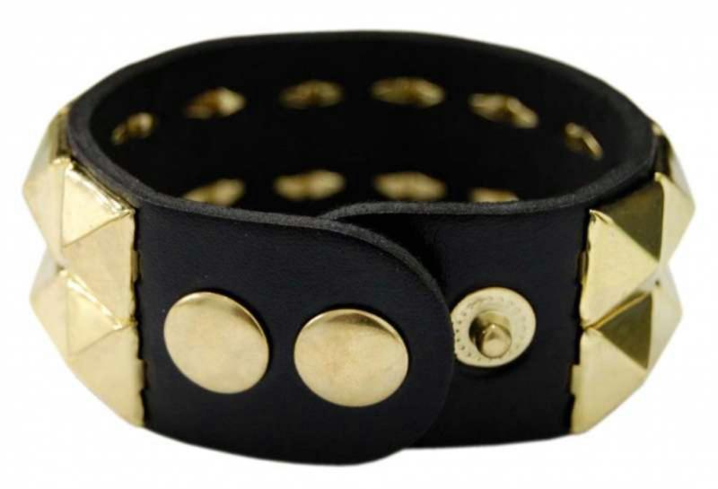 Rocker Armband 2-reihig Goldene Pyramidennieten