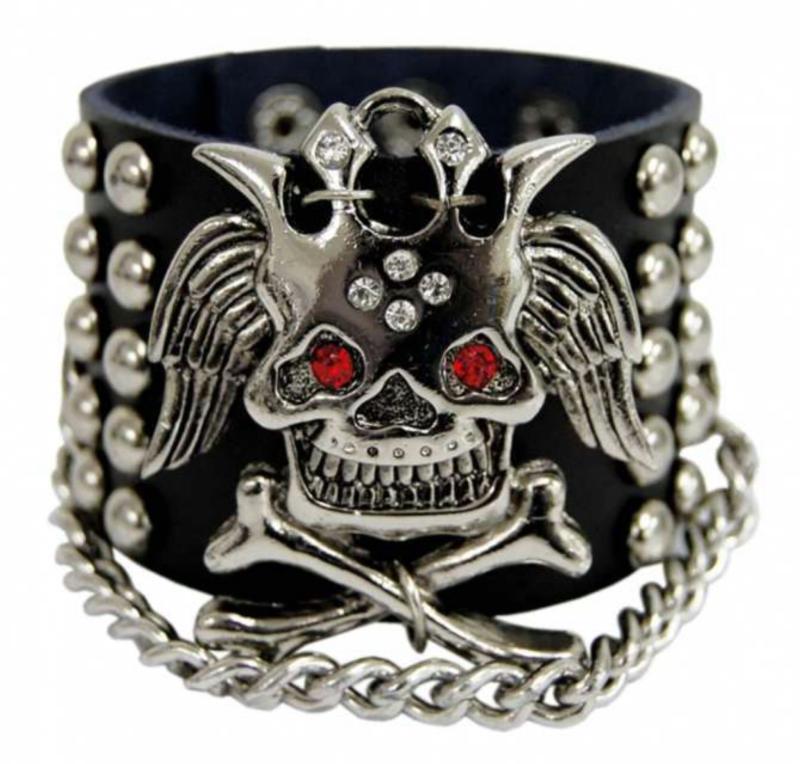 Rocker Armband Totenkopf Mit Kette Und Flachnieten