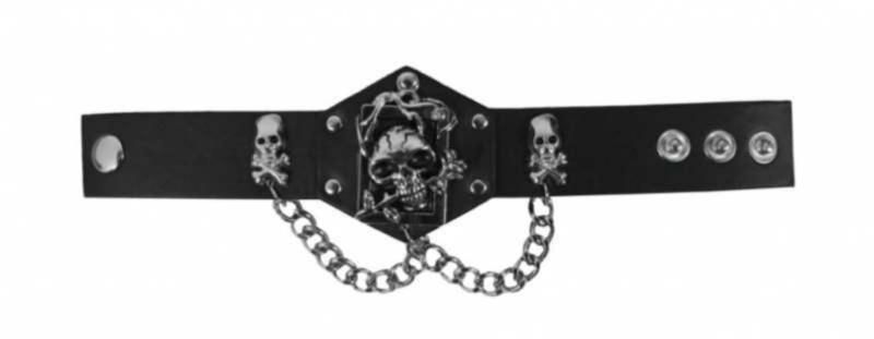 Kunstleder Armband Totenkopf Rose