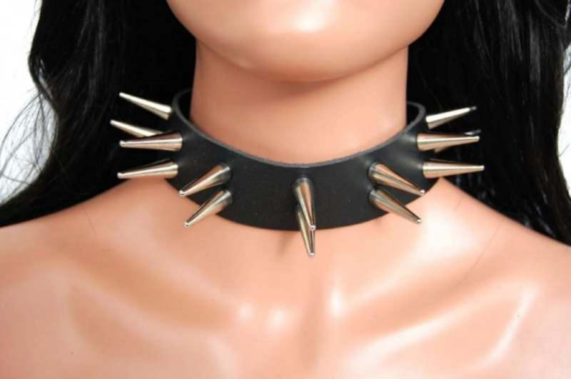 Punk Lederhalsband Spike Nieten 2-Reihig