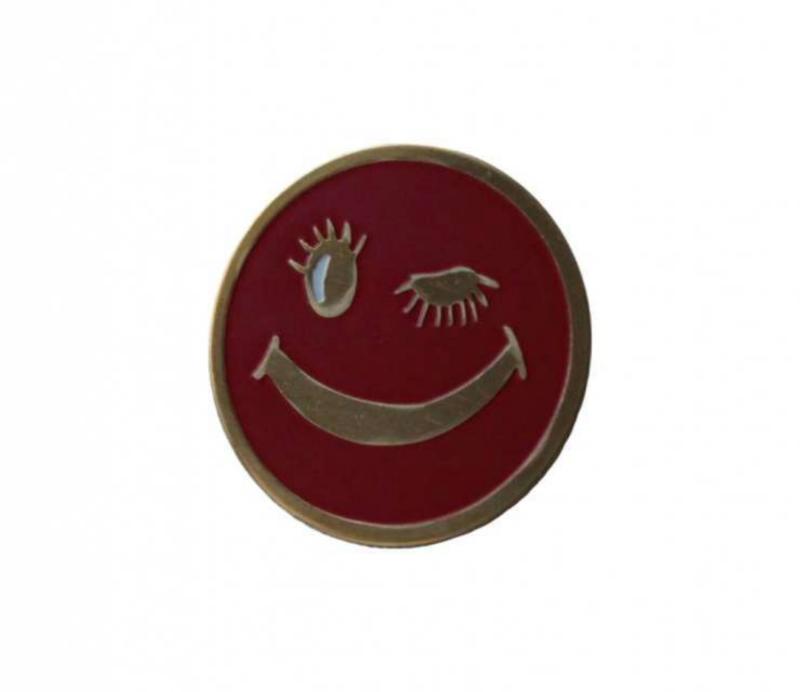 Red Smiley Pin Badge