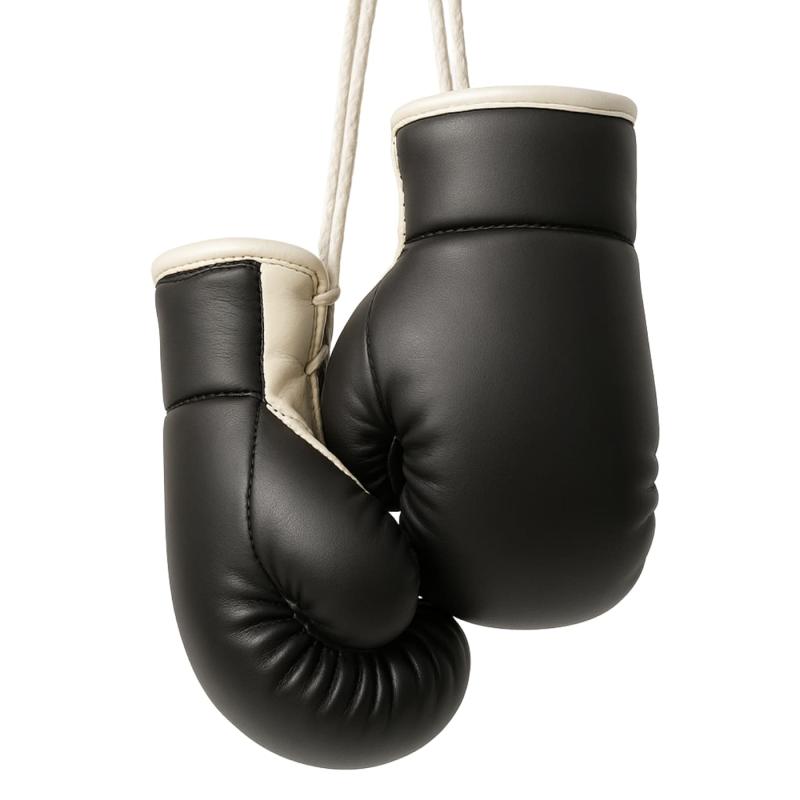 Black and white mini boxing gloves with hanging cord