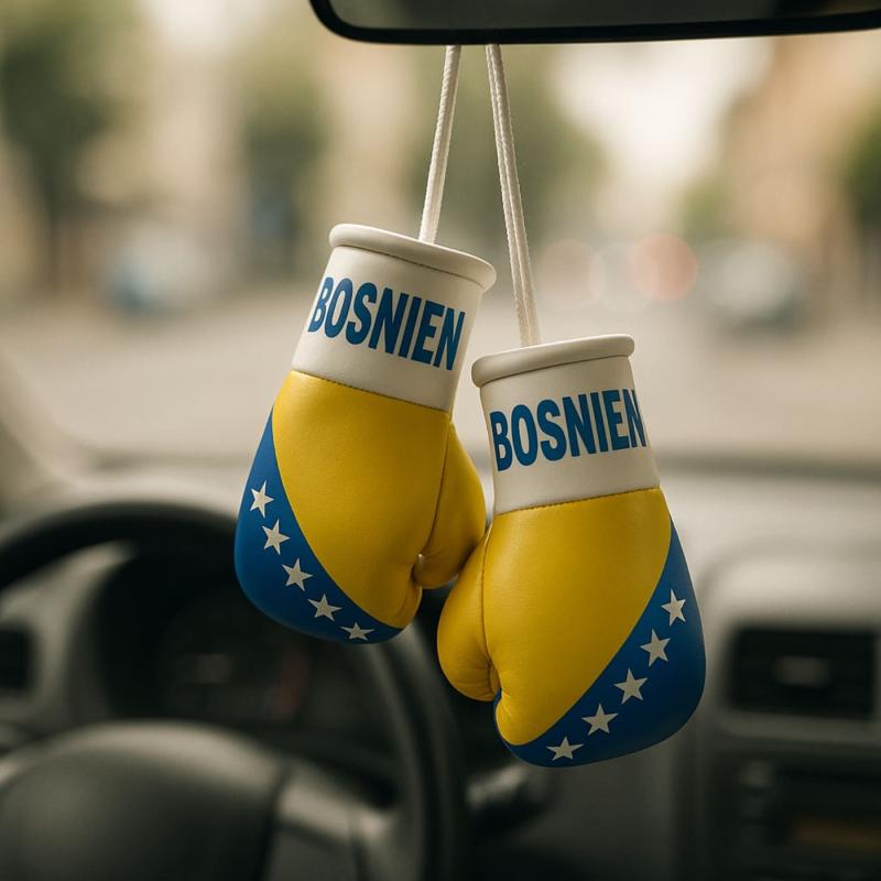 Mini Boxhandschuhe Bosnien in Flaggenfarben mit Aufhängung