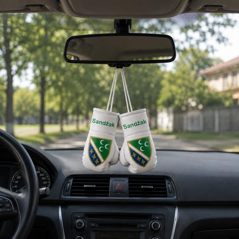 Sandžak mini boxing gloves on rear-view mirror
