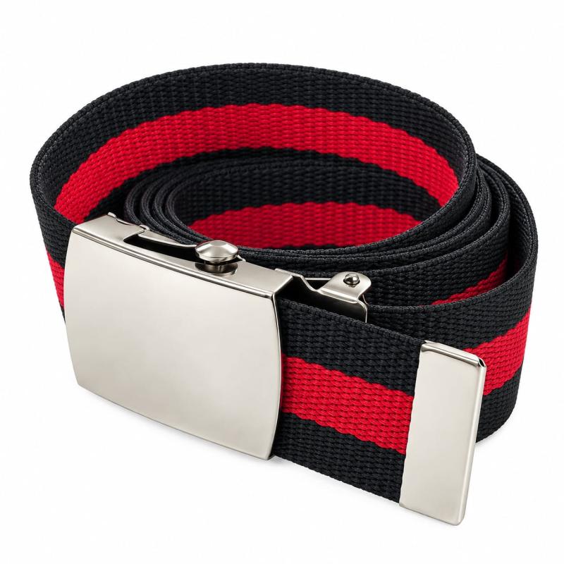 Schwarz-rot gestreifter Canvas-Gürtel für Punk- und Alternative-Fashion